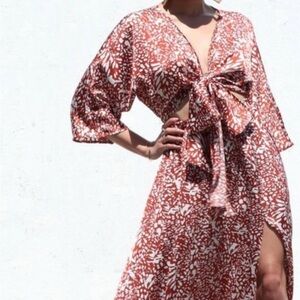 Red and White Floral Maxi Dress